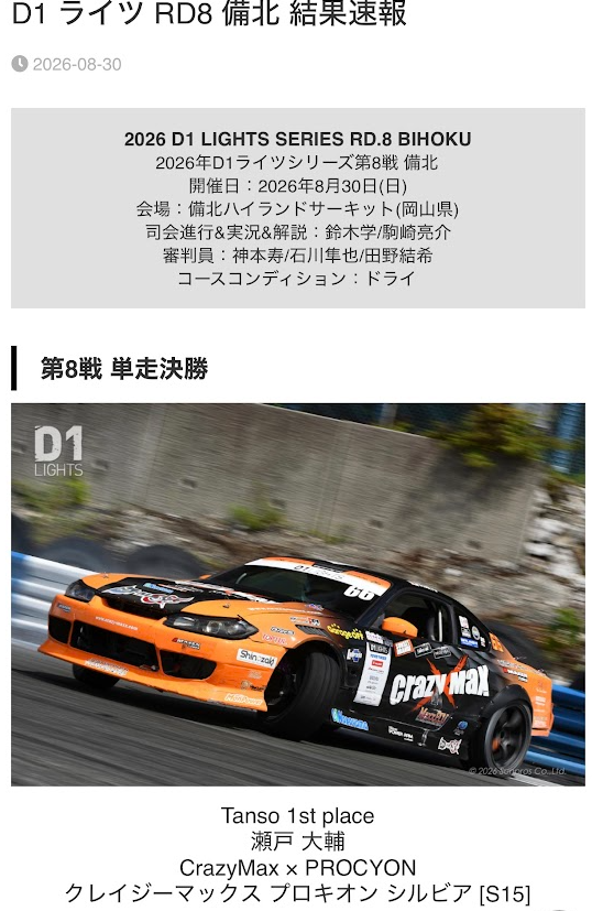 D1 LIGHTS 備北 単走優勝